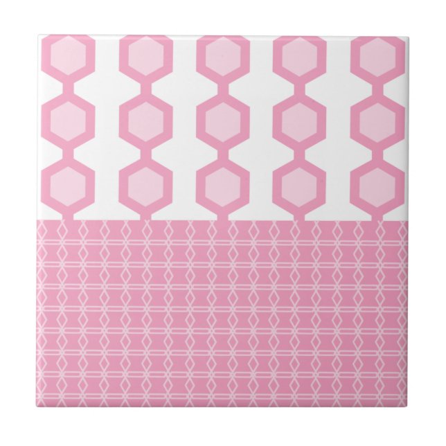 Mid Century Modern Hexagons Pastel Pink Ceramic Tile (Front)