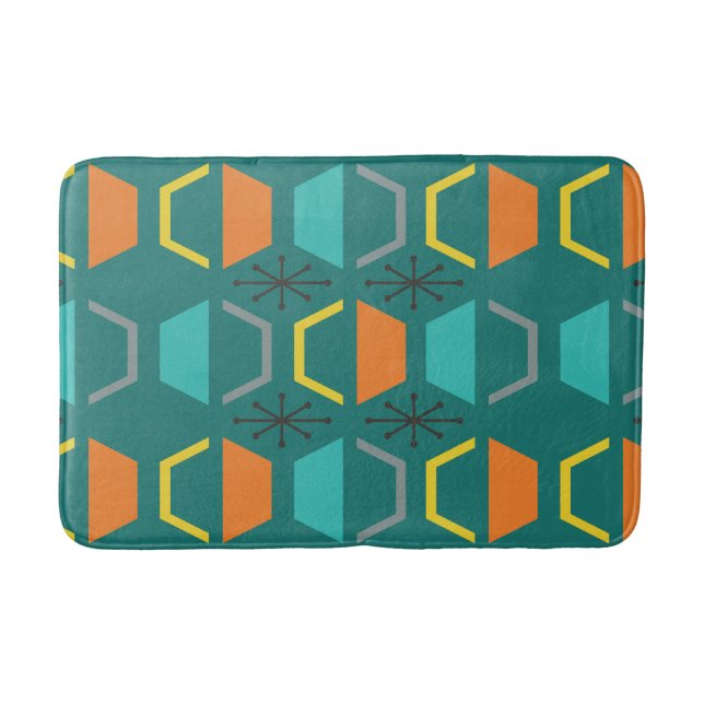 Mid Century Modern Hexagons Teal Bath Mat (Front)