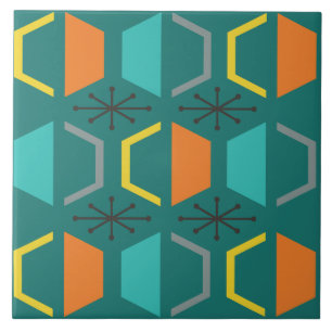 Mid Century Modern Hexagons Teal Ceramic Tile
