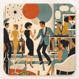 Mid Century Modern Hip Martini Dance Party Square Paper Coaster