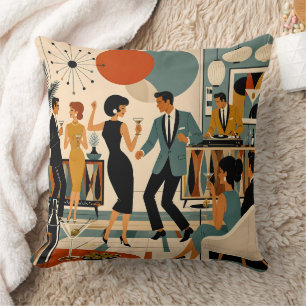Mid Century Modern Hip Martini Dance Party Throw Pillow