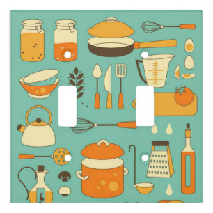 Mid-Century Modern Hipster Kitchen Utensils Light Switch Cover