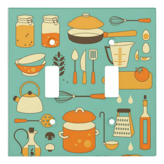 Mid-Century Modern Hipster Kitchen Utensils Light Switch Cover (Front)