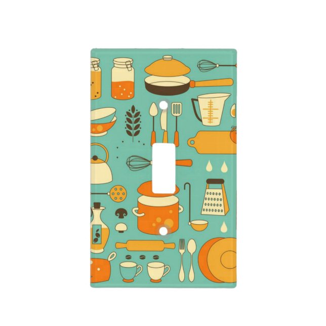 Mid-Century Modern Hipster Kitchen Utensils Light Switch Cover (Front)