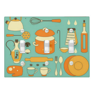 Mid-Century Modern Hipster Kitchen Utensils Light Switch Cover