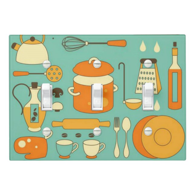 Mid-Century Modern Hipster Kitchen Utensils Light Switch Cover (In Situ)