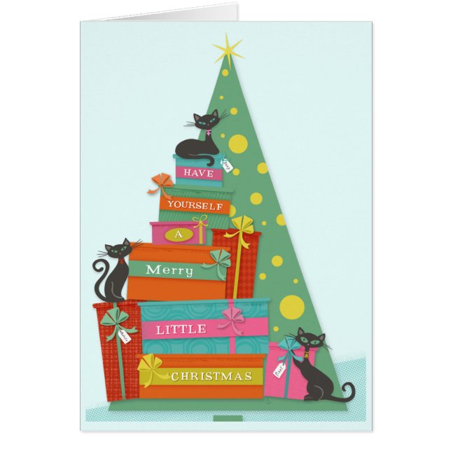Mid-Century Modern Holiday Cats  Cards (Front)
