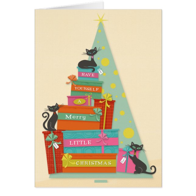 Mid-Century Modern Holiday Cats  Cards (Front)