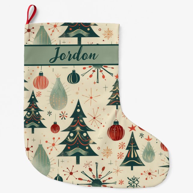 Mid Century Modern Holiday Large Christmas Stocking (Front)