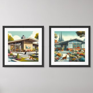 Mid Century Modern Homes / Digital Watercolor 