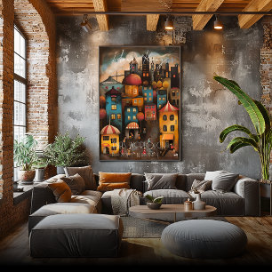 Mid-Century Modern Hong Kong – Geometric Urban Sky Poster