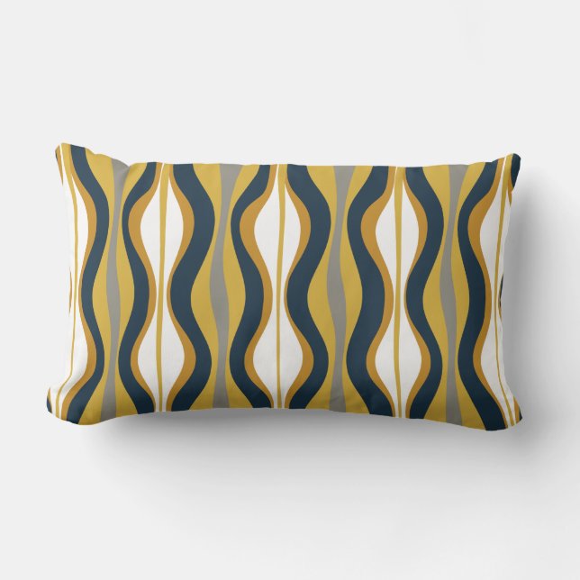 Mid-Century Modern Hourglass Abstract Navy Mustard Lumbar Pillow (Front)