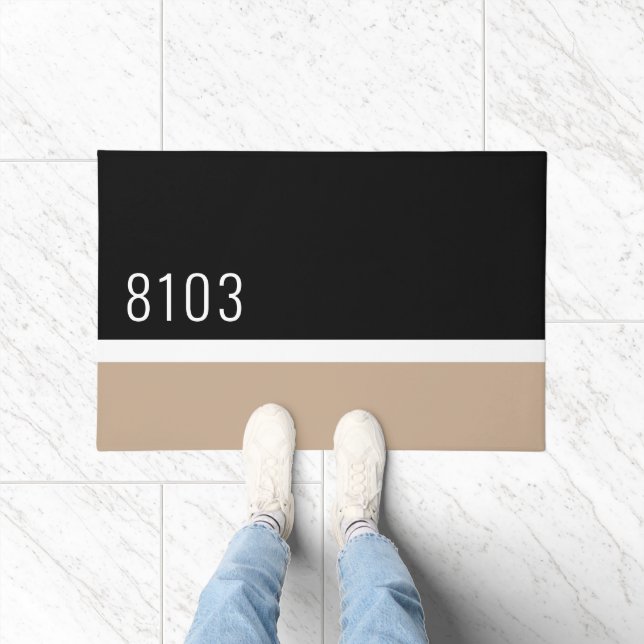 Mid Century Modern House Address Neutral Color Doormat (Indoor)
