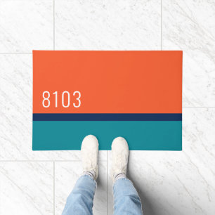 Mid Century Modern House Address Turquoise Red Doormat