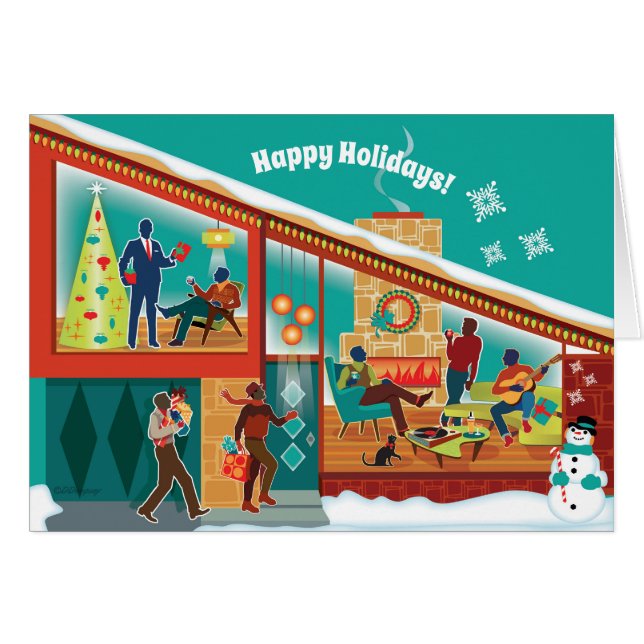 Mid Century Modern House Christmas Card - Gay Men  (Front Horizontal)