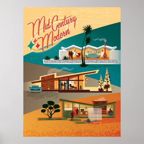 Mid Century Modern House Icons Poster