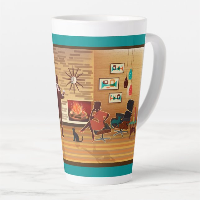 Mid Century Modern House Living Room Scene  Latte Mug (Right Angle)