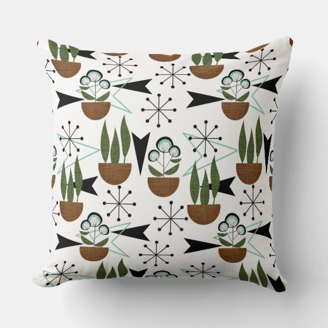 Mid-Century Modern House Plants | Atomic Throw Pillow (Front)