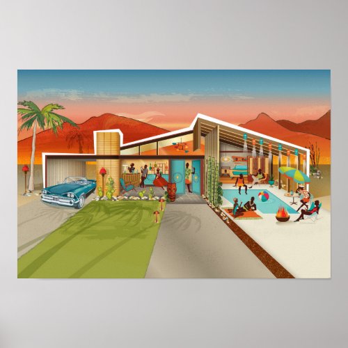 Mid Century Modern House Tiki Party PS Collect Poster
