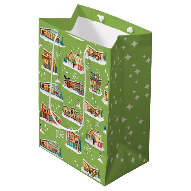Mid-Century Modern Houses Christmas Gift Bag green (Front Angled)