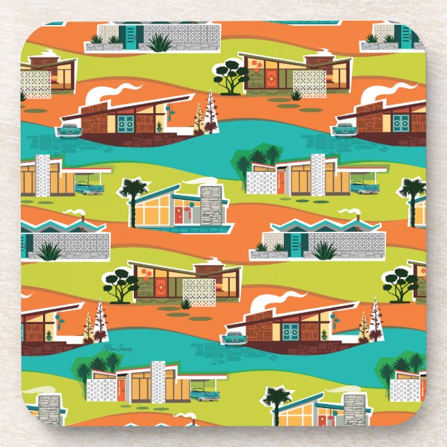 Mid Century Modern Houses Coasters Stone (Front)