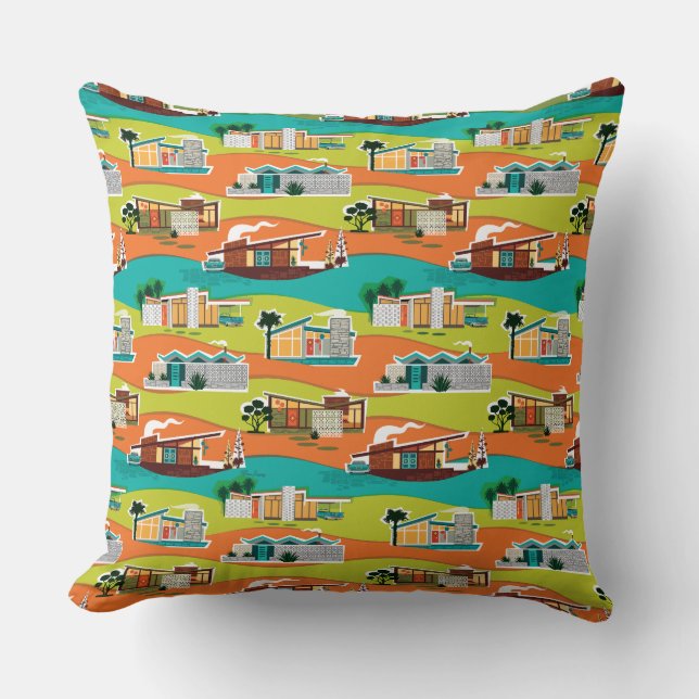 Mid-Century Modern Houses Throw Pillow (Front)