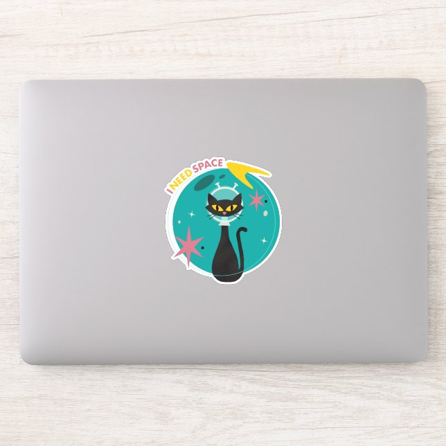 Mid-Century Modern “I Need Space” Space Cat  Sticker (Computer)