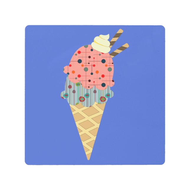Mid Century Modern Ice Cream Cone Metal Print (Front)