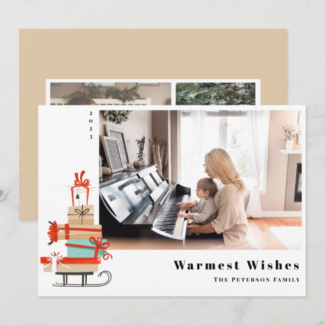 Mid-Century Modern Illustrated Christmas Sled Holiday Card (Front/Back)