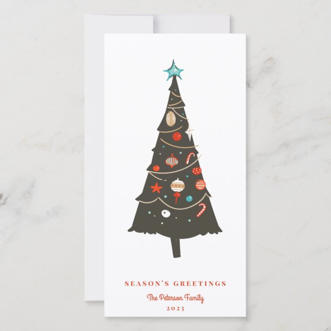 Mid-century Modern Illustrated Christmas Tree Holiday Card (Front)