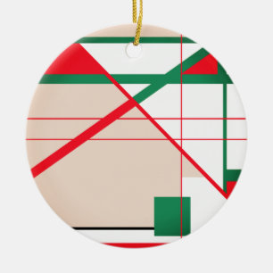 Mid-Century Modern in Red Green on White Beige Ceramic Ornament