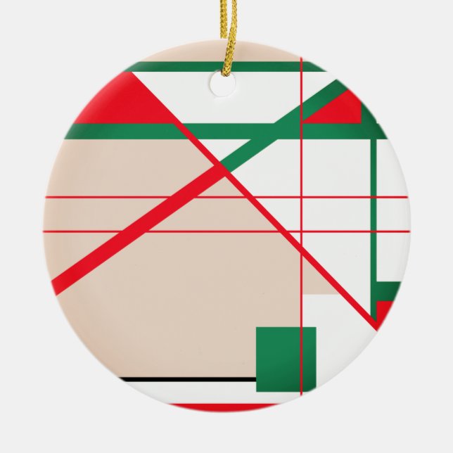 Mid-Century Modern in Red Green on White Beige Ceramic Ornament (Front)