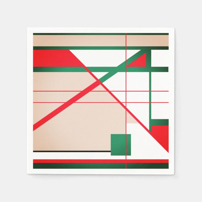 MId-Century Modern in Red Green on White Beige Napkins (Front)