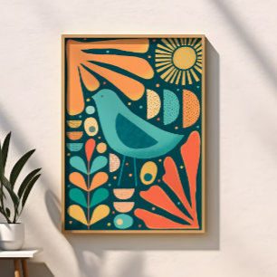 Mid Century Modern Inspired Bird and Leaves Poster