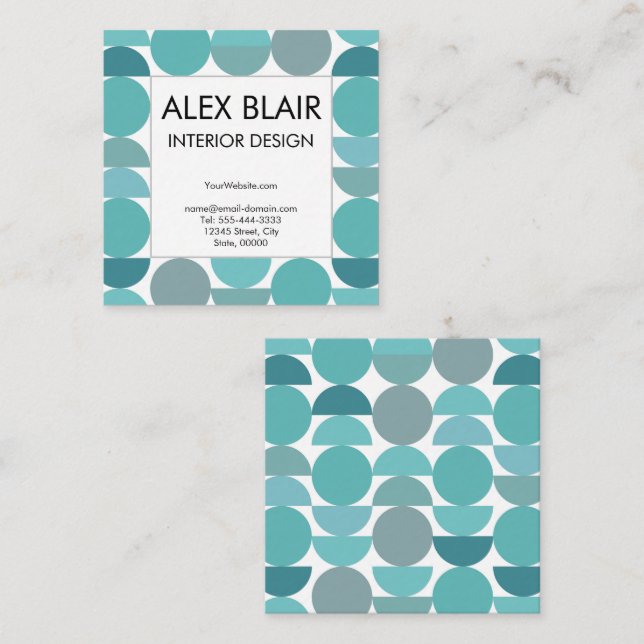 Mid Century Modern Interior Designer Retro Square Business Card (Front/Back)