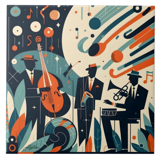 Mid Century Modern Jazz Age Trio Ceramic Tile (Front)