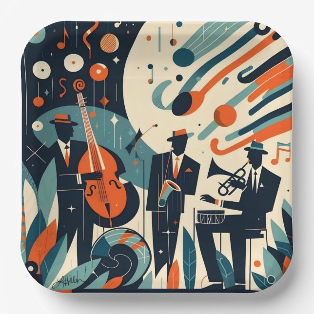 Mid Century Modern Jazz Age Trio Paper Plates (Front)
