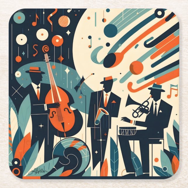 Mid Century Modern Jazz Age Trio Square Paper Coaster (Front)