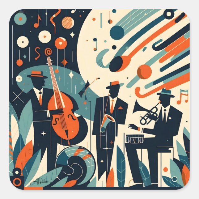 Mid Century Modern Jazz Age Trio Square Sticker (Front)