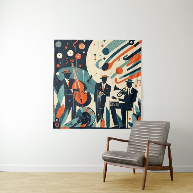 Mid Century Modern Jazz Age Trio Tapestry (In Situ)