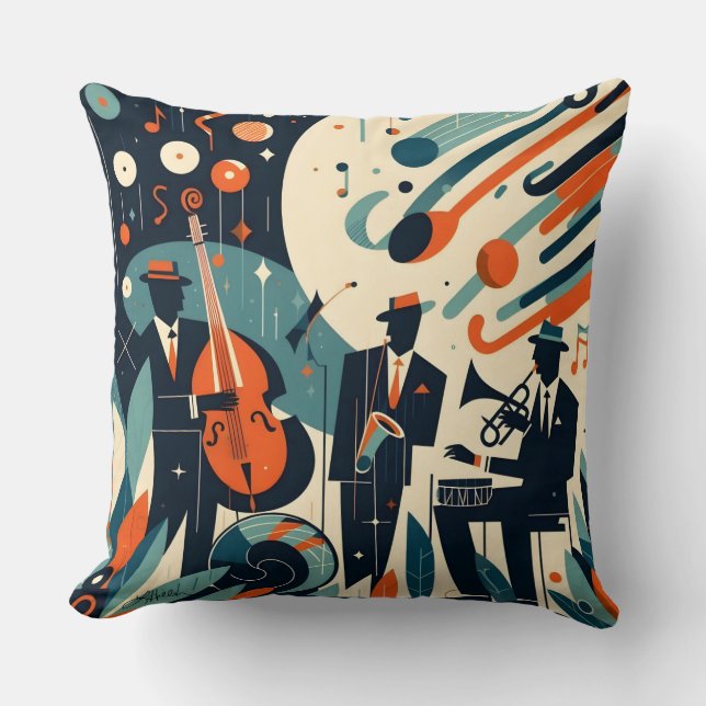 Mid Century Modern Jazz Age Trio Throw Pillow (Front)