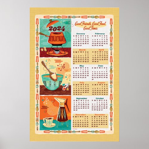 Mid_Century modern Kitchen Calendar 2024 Poster