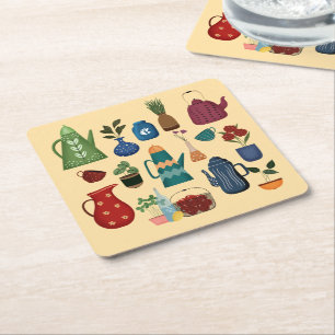 Mid-Century Modern Kitchen Charm Square Paper Coaster