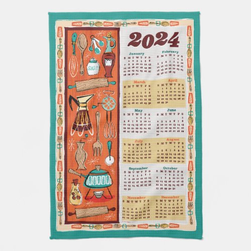 Mid_Century Modern Kitchen Utensils Calendar Towel