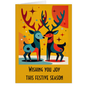 Mid-Century Modern Kitschy Christmas Reindeer  Cards
