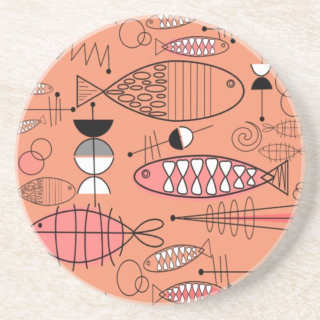 Mid-Century Modern Kitschy Fish Art   Coaster (Front)