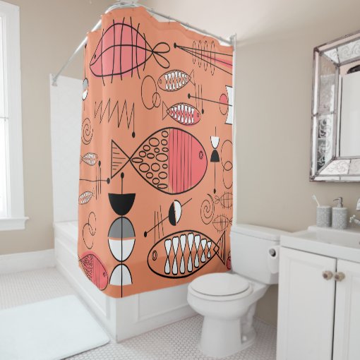 MidCentury Modern Kitschy Fish Art Shower Curtain Zazzle