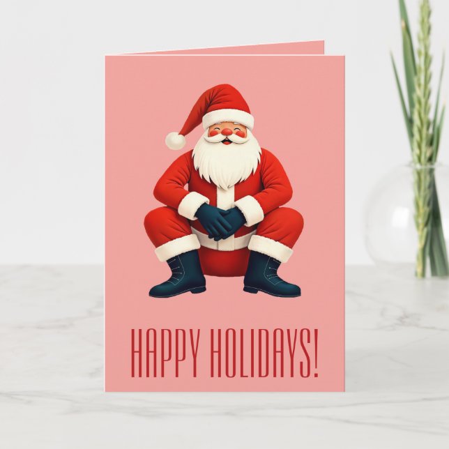 Mid-Century Modern Kitschy Santa Claus Card (Front)