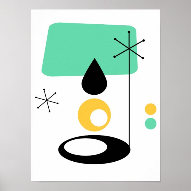 mid century modern lamp design blue gold poster (Front)