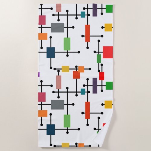 Mid_Century Modern Large Grid  Beach Towel